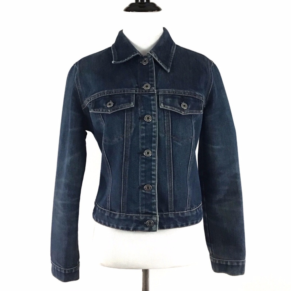 ❌SOLD❌GAP Denim Jean Jacket Dark Wash Stretchy XS - Picture 2 of 7